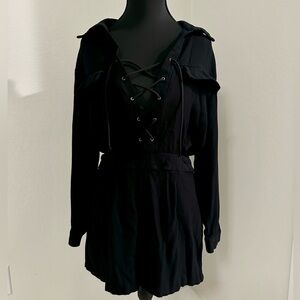 Topshop Black Long Sleeve Lace-Up Romper